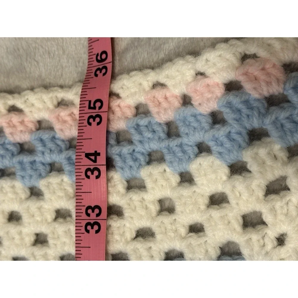 Granny Square Afghan Baby Lap Blanket Pastel Pink Blue  Hand Crocheted 35